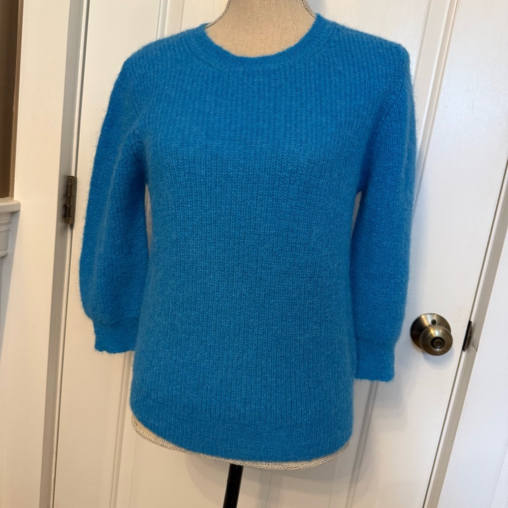 MAJE SWEATER CREWNECK 3/4 SLEEVE TURQUOISE BLUE SIZE FR 3 US L